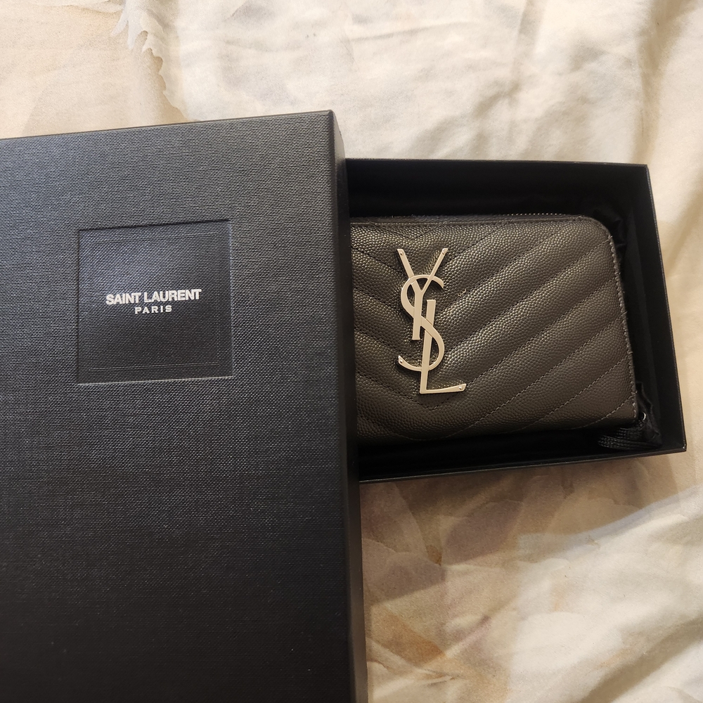Saint Laurent Gray Quilted Wallet